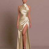 Robe longue femme dos nu à fente haute