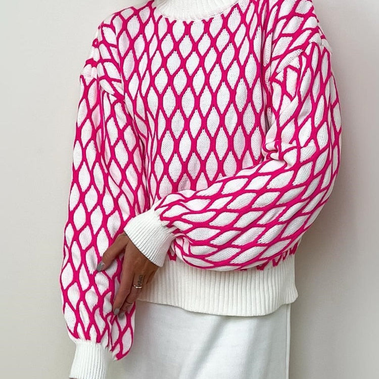 Pull Maille Ajourée Motif Géométrique Coupe Ample Chic