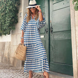 Robe Longue Femme Fleurie à Col V Boutonnée