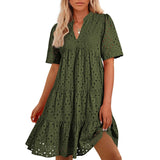Robe Courte Évasée à Broderie Ajourée