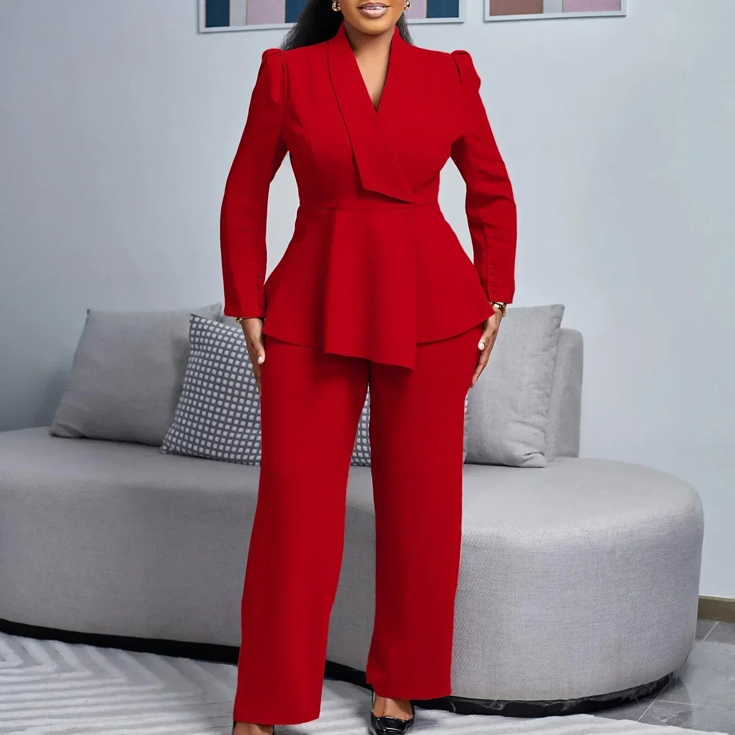 Elegant Jakkesæt Med Peplum Blazer Moderne Stil