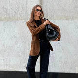 Elegant Læder Blazer Moderne Stil Klassisk Komfort