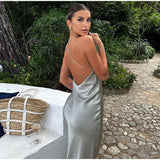 Robe Maxi Satinée Dos Nu Col Halter Élégance