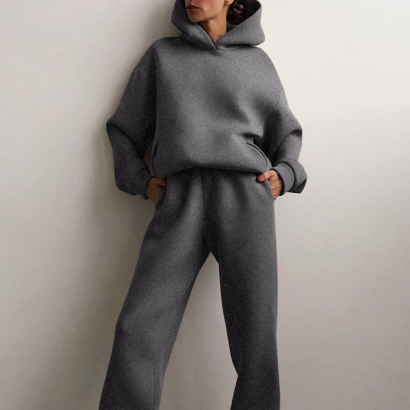 Ensemble Femme Hoodie Court et Pantalon Jogging Confort