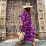 Robe Longue Femme Fleurie à Col V Boutonnée