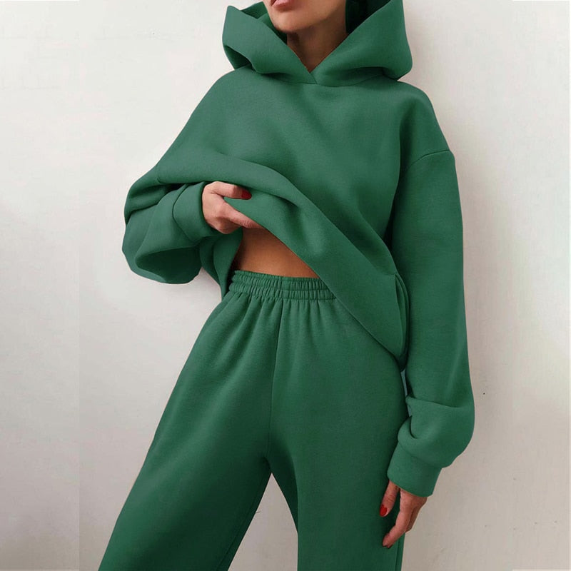 Ensemble Femme Hoodie Court et Pantalon Jogging Confort