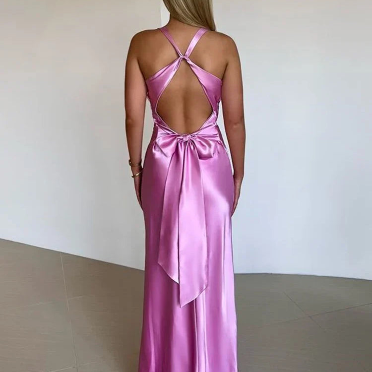 Robe Maxi Satinée Dos Nu Bretelles Élégance Soirée