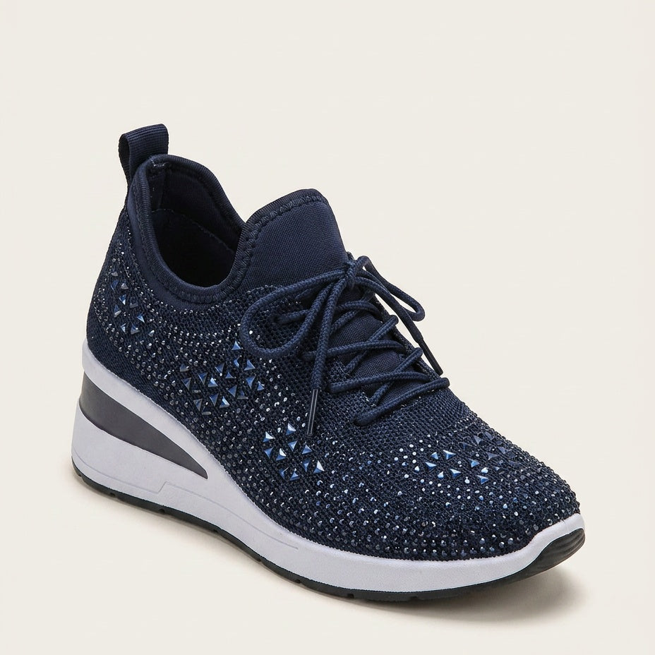Baskets plateforme femme à strass à lacets