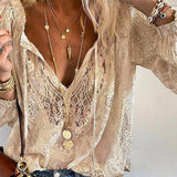 Blouse Bohème Dentelle Femme – Haut Col V Chic