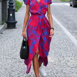 Robe Midi Femme Fleurie Cache-Cœur à Col V