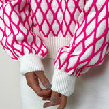 Pull Maille Ajourée Motif Géométrique Coupe Ample Chic