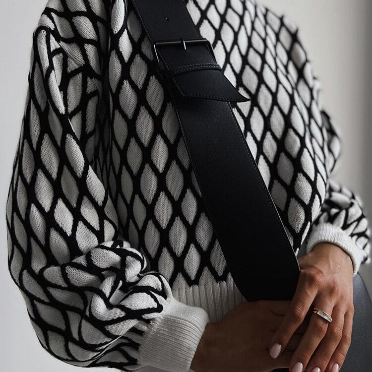 Pull Maille Ajourée Motif Géométrique Coupe Ample Chic