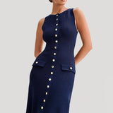 Robe Midi Sans Manches à Boutons