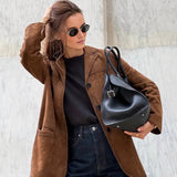 Elegant Læder Blazer Moderne Stil Klassisk Komfort