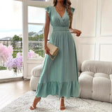 Robe Longue Femme à Col V Sans Manches