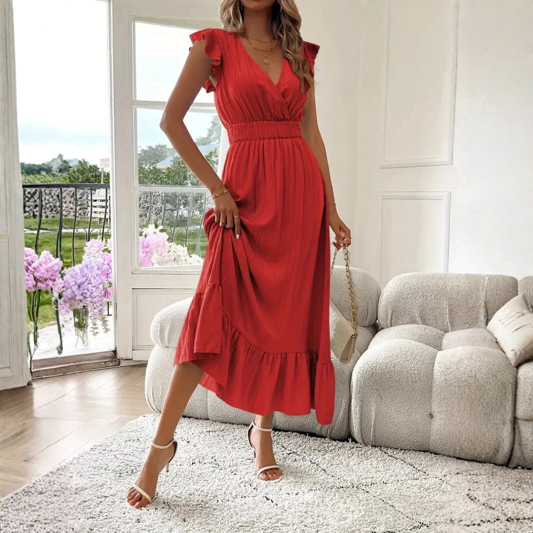 Robe Longue Femme à Col V Sans Manches