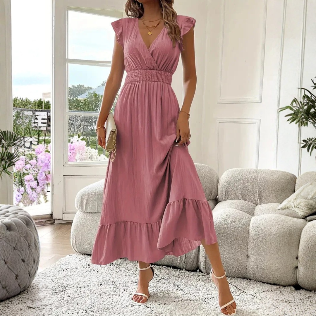 Robe Longue Femme à Col V Sans Manches
