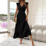 Robe Longue Femme à Col V Sans Manches