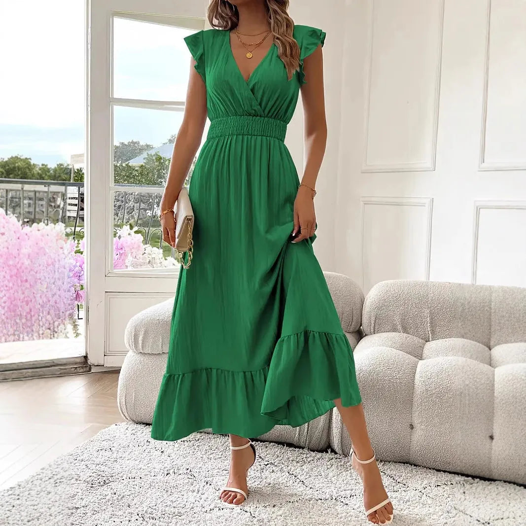 Robe Longue Femme à Col V Sans Manches