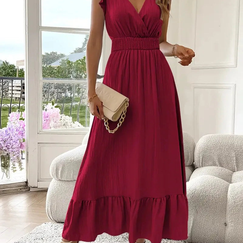 Robe Longue Femme à Col V Sans Manches
