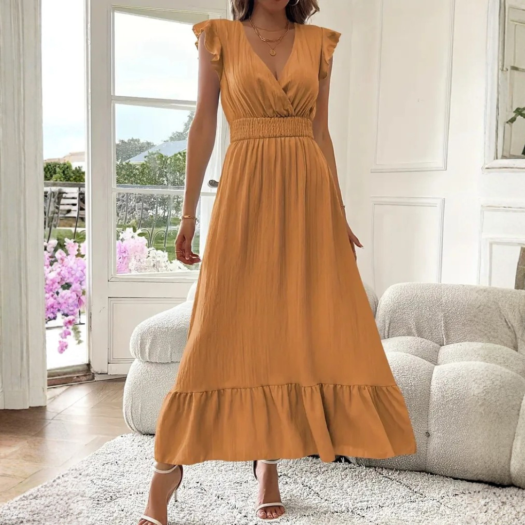 Robe Longue Femme à Col V Sans Manches
