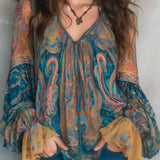 Blouse Femme Imprimée à Col V et Manches Longues