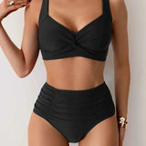 Bikini Femme Taille Haute à Haut Croisé