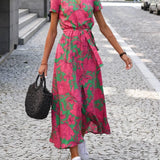 Robe Midi Femme Fleurie Cache-Cœur à Col V