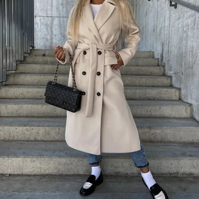 Manteau Long Ceinturé Femme – Trench Élégant et Structuré