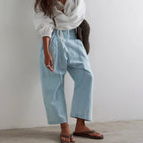 Pantalon lin coupe droite taille haute léger été