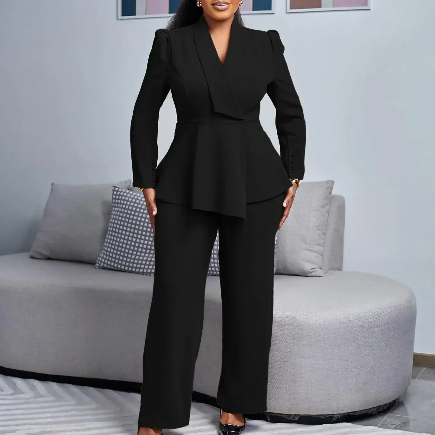 Elegant Jakkesæt Med Peplum Blazer Moderne Stil