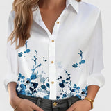 Chemise Fleurie à Col Classique et Manches Retroussées