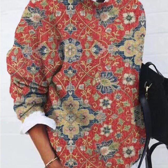 Pull Femme Imprimé Floral Artistique – Sweat Élégant Tendance