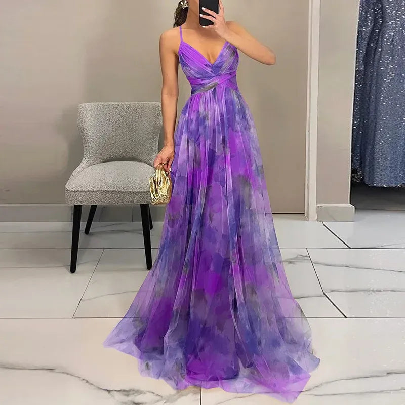 Robe de Plage Maxi Fluide Imprimé Aquarelle Chic