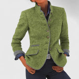 Blazer femme ajusté à col montant et passepoil contrastant
