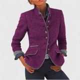 Blazer femme ajusté à col montant et passepoil contrastant