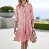 Robe Chemise Rayée Courte Fluide Boutonnée Style Estival