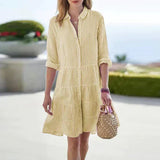 Robe Chemise Rayée Courte Fluide Boutonnée Style Estival