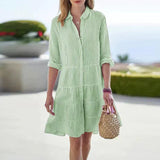 Robe Chemise Rayée Courte Fluide Boutonnée Style Estival