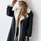 Manteau long femme doublé polaire à col teddy