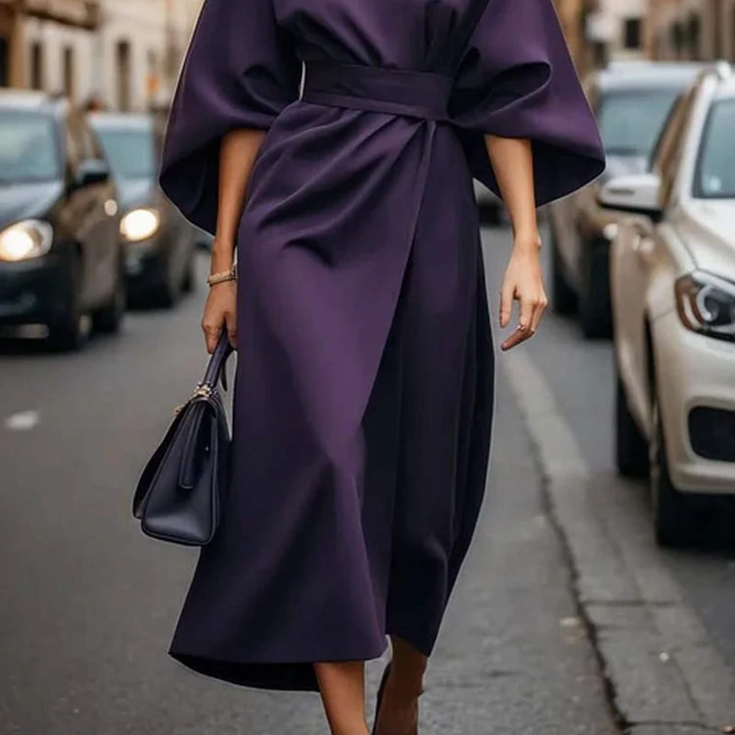 Robe Maxi Élégante à Manches Amples Coupe Fluide Chic Urbain