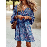 Robe Courte Imprimée Bohème Manches Longues Coupe Fluide Chic