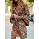 Robe Courte Imprimée Bohème Manches Longues Coupe Fluide Chic