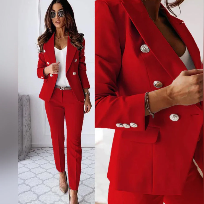 Ensemble Tailleur Élégant Blazer Pantalon Coupe Ajustée Chic