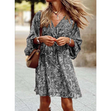 Robe Courte Imprimée Bohème Manches Longues Coupe Fluide Chic