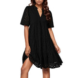 Robe Courte Évasée à Broderie Ajourée