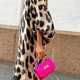 Robe Longue Léopard Coupe Ample Manches Longues Style Audacieux