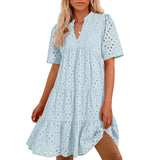 Robe Courte Évasée à Broderie Ajourée