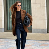 Elegant Læder Blazer Moderne Stil Klassisk Komfort