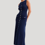 Robe Midi Sans Manches à Boutons